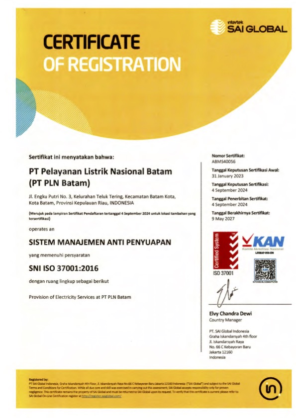 Certifikat Of Registration No. ABMS40056